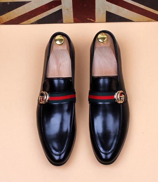 2019 Luxury wedding dress shoes men black horse bit buckle designer men business shoes Smoking Slipper US size : 6.5-10 #536