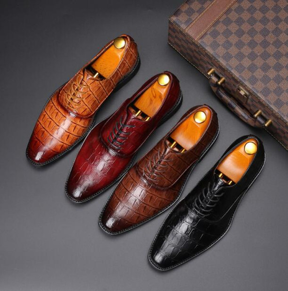 2019 New Luxury Men's Dress Leather Shoes Plus Size 38-48 Lace-up Business Casual Leather Shoes Men Formal Wedding Flat Shoes 1a16