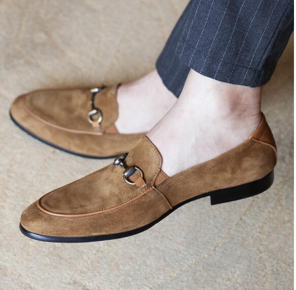 Cow Suede Loafers Flat heel Slip on Mens Driving Leisure Horsebit Shoes Formal Business Oxfords