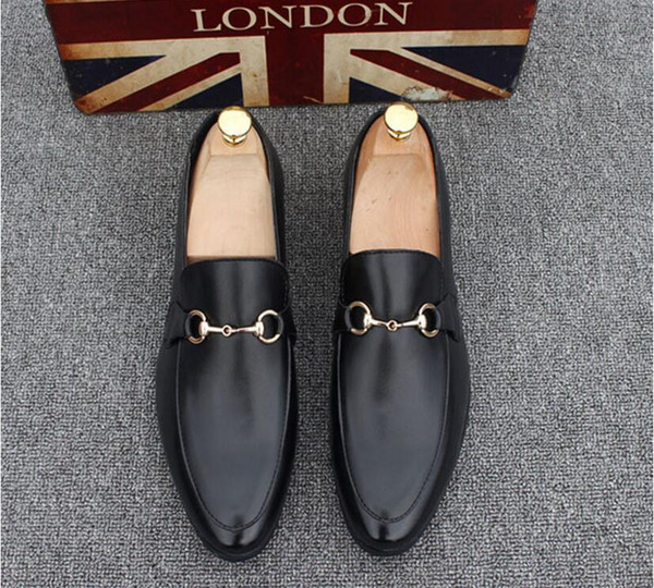 2018 New Fashion Men's Casual Loafers Genuine Leather Slip-on Dress Shoes Handmade Smoking Slipper Men Flats Wedding Party Shoes EUR 38-44