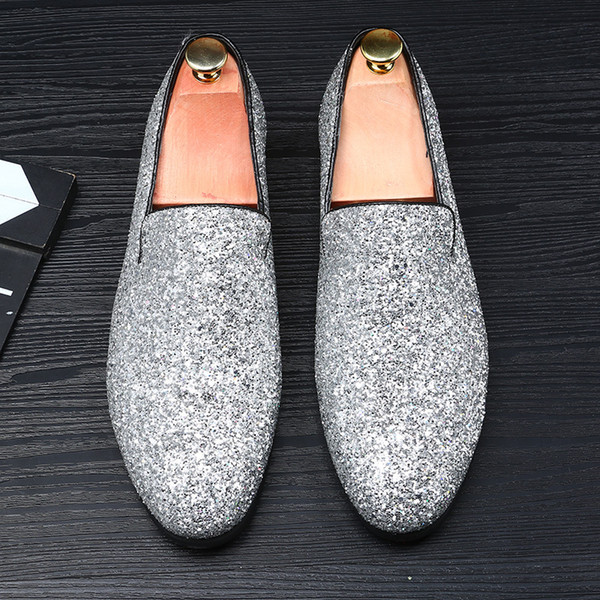 Dress Shoes Plus Size 38-48 Luxury Men Casual Loafers Silver Black Diamond Rhinestones Loafers Rivets Shoes Wedding Party Shoes