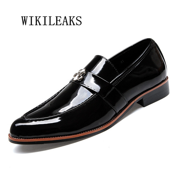 new business men shoes slip on loafers oxford shoes for men pointed toe wedding dress patent leather zapatos hombre casual