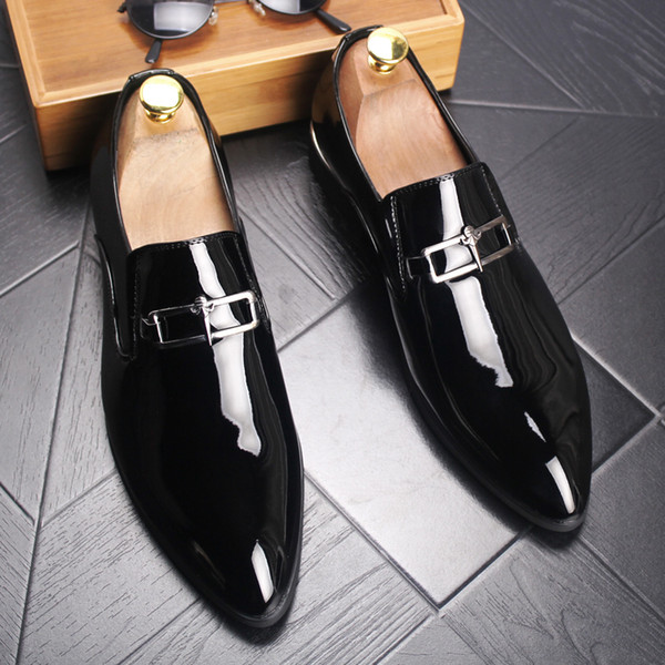 Men's Patent Leather Slip-On Dress Wedding Shoes Mens Fashion Office Business Oxfords Man Casual Nightclub Party Driving Flats Plus Size