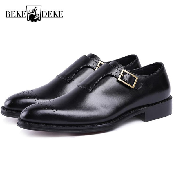 Handmade Genuine Leather Men Shoes Black Brown Italian Vintage Buckle Strap Business Wedding Male Dress Shoes Zapato Hombre 44