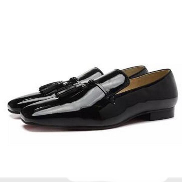 New Fashion Mens Black Patent Leather with Tassel Flat Business Dress Shoes,Brand Men Loafers Wedding Shoes Red Bottom Oxfords 35-46