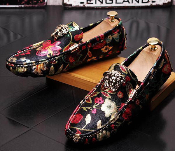 Designer Men's Colorful embroidered flowers flats shoes Homecoming Dress leather Italy Man Wedding formal Gommino Shoes zapatos hombre