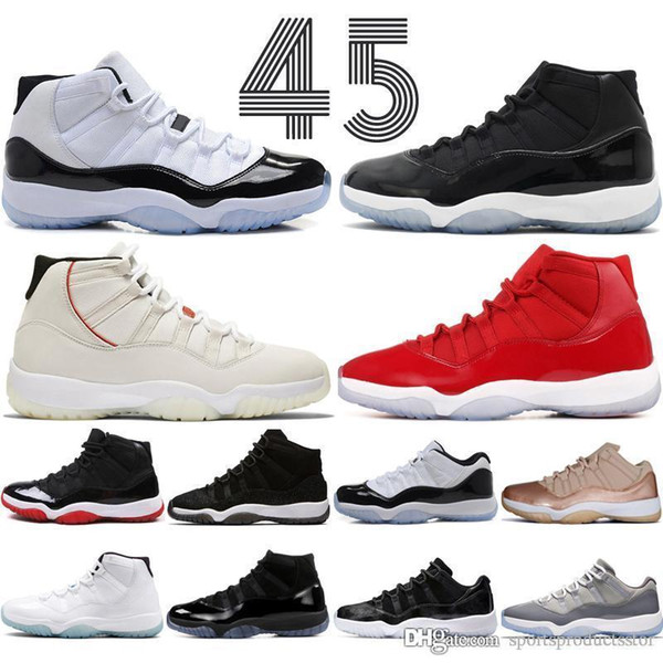 11 11s Cap Gown Prom Night Men Basketball Shoes Platinum Tint Gym Red Bred PRM Heiress Barons Concord 45 Space Jam mens sneakers