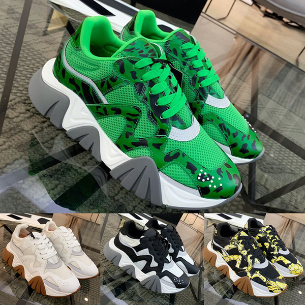 2020 Mens Designer Shoes With Serpentine Leather Pattern Splicing Breathable Mesh Cloth Lace Up Sneakers Outdoor Luxury Shoes Casual Shoes