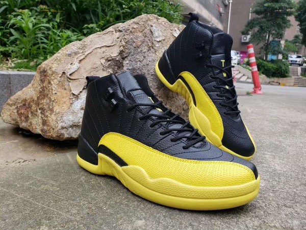 NEW 2019 TOP QUALITY MEN SPORTS SHOES BLACK YELLOW 12 SNEAKERS BLACK YELLOW CASUAL MENS RIDING BOOTS