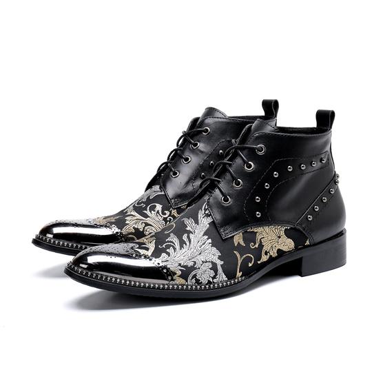 2019 Fashion Rivets Motorcycle Boots Design Genuine Leather Men Ankle Boots Lace Up Print Sports Shoes Man Boots