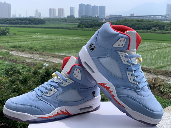 New Release Trophy Room x 5 JSP Ice Blue Men Designer Sports Shoes Good Quality University Red Mens Sneakers trainer with box