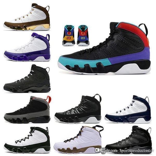 With Box 9 Dream It Do It Basketball Shoes black university red dark concord canyon gold turbo green white 9s UNC Bred Trainers