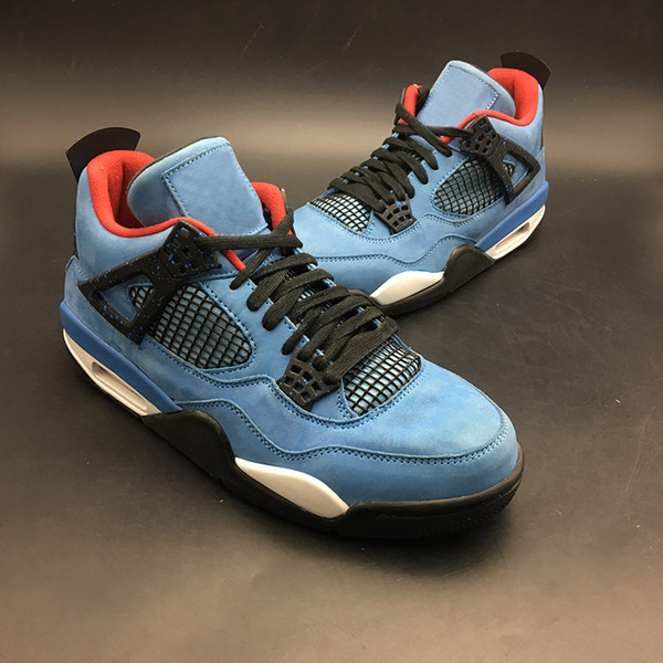 2018 Hottest Travis X 4 Houston men athletic sports shoes 4s University Blue suede Varsity Red Black mens popular designer sneakers AQ3816-0