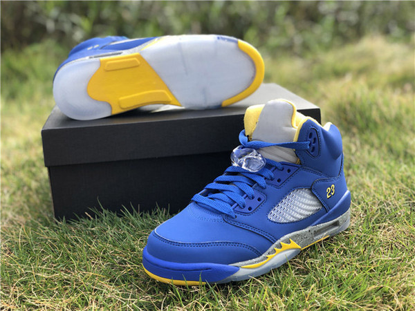 2019 New 5 JSP Laney Varsity Royal Men Outdoor Leisure Shoes Blue Light Charcoal-Varsity Maize High Quality Sneakers CD2720-400 with box