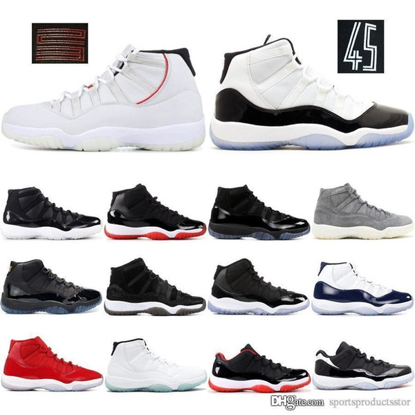 Hot Concord High 45 11 XI 11s Space Jams Cap Gown PRM Heiress Gym Red Chicago Platinum Tint Men Basketball Shoes sports Sneakers