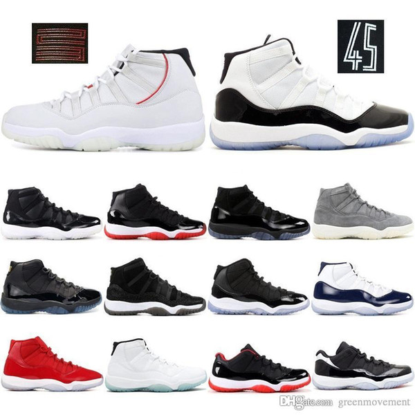 Men 11 11s Basketball Shoes Platinum Tint Concord 45 WIN LIKE 82 96 Space Jam Cap and Gown Gamma Blue Shoes