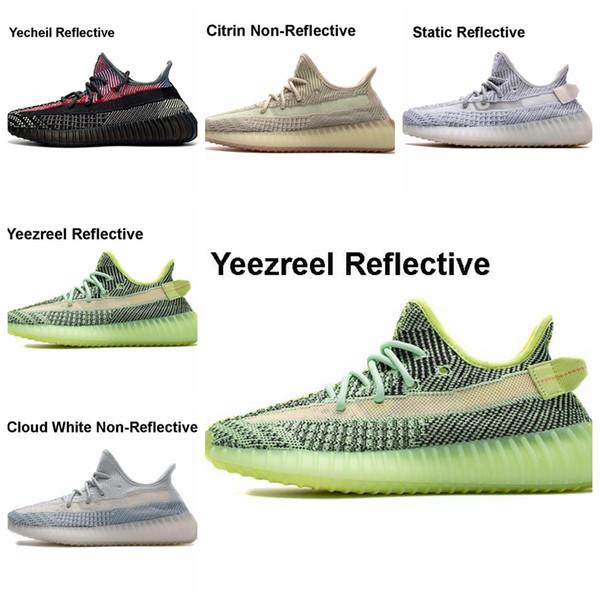 BoxYecheil Reflective Kanye West Shoes Yeezreel Cloud White Citrin Synth Black Static True Form Clay mens Running Sneakers Oreo Beluga