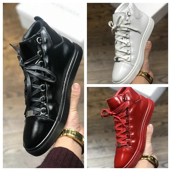 3 Colors Brand Oil Horse Skin Hide Red Black White Casual Shoes for Mens Genuine Leather 16FW Boots for Man