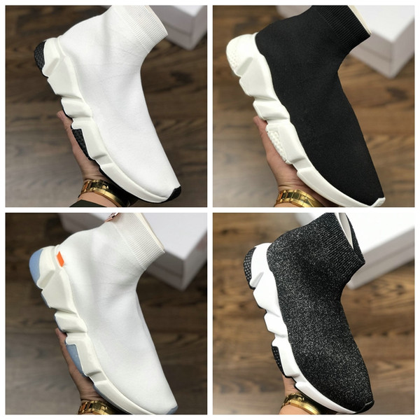 2019 designer Speed Trainer fashion Luxury men women Sock Shoes black white blue oreo Flat mens sport Runner sneakers size 36-45