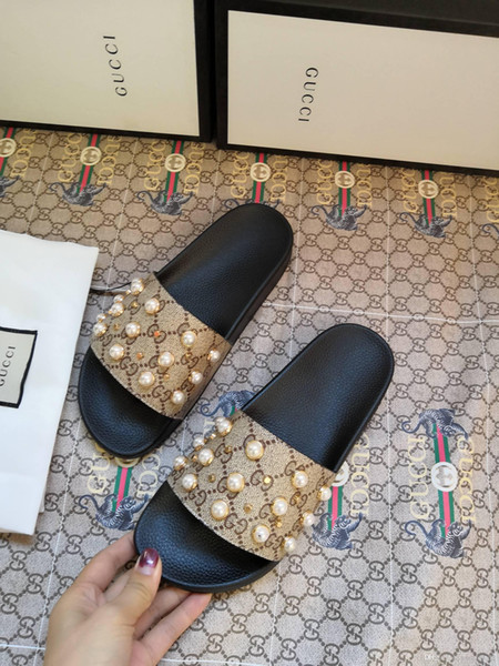 Slippers sandals designer slides best quality designer shoes pearl design flip flops loafers by