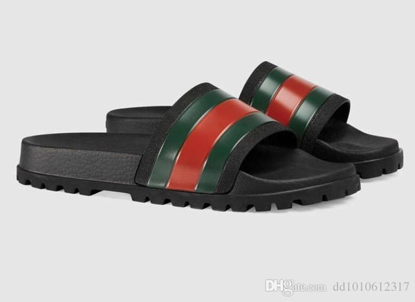 2019 Designer Men Women Sandals Luxury Slide Summer Fashion Cutting-edge Slipper Sandals Slipper With Box Red Green Stripes Rubber Flip Flop