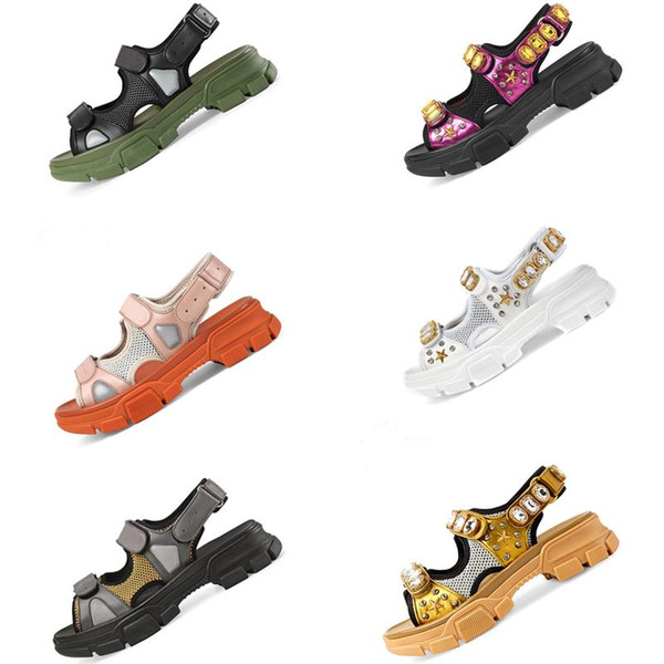 riveted Sports sandals Designer Luxury diamond male and woman leisure sandals fashion Leather outdoor beach slippers Large Size 35-44 US4-11