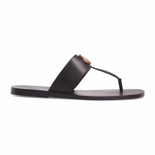 Fashion Black soft Leather Francis Thong Sandals mens and womens causal flat beach slip on sandals