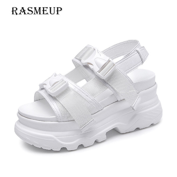 RASMEUP Platform Women's Sandals 2019 Fashion Summer Leather Buckle Women Thick Soled Beach Sandal Casual Chunky Woman Shoes