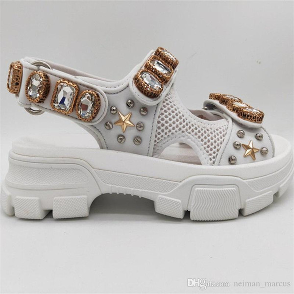 Leather and Mesh Sandal with Crystals Breathable Shoes Men Womens Summer Beach Sandals Designer Shoes Comfortable Non-slip Luxury Shoes LL25