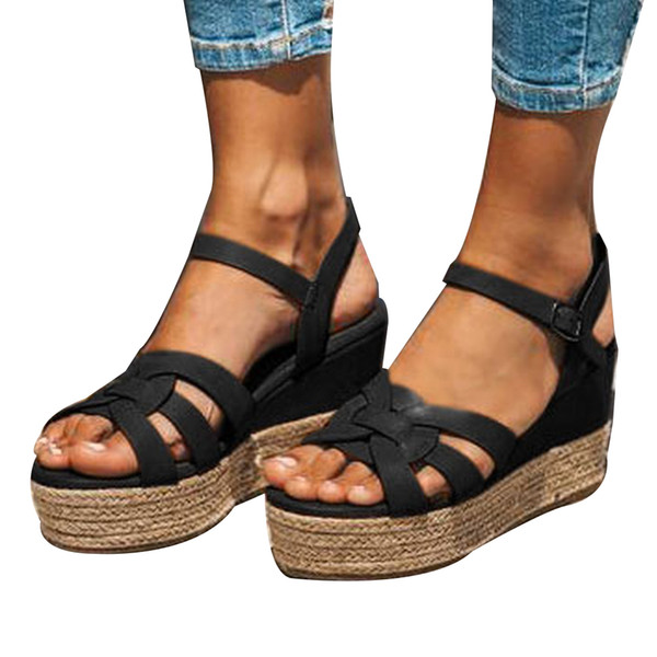 Oeak Wedges Sandals Shoes For Women Leather High Heels Sandals Summer 2019 Chaussures Femme Platform Plus Size 35-43