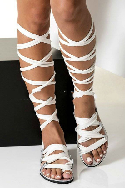 Women Gladiator Cross Tied Flat Summer Sandals Ladies Casual Open Toe Knee High Shoes Plus Size Ladies Fashion T200226