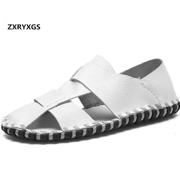 ZXRYXGS Baotou Summer Shoes Men's Sandals 2019 New Handmade Genuine Leather Sandals Beach Shoes Men Breathable Casual