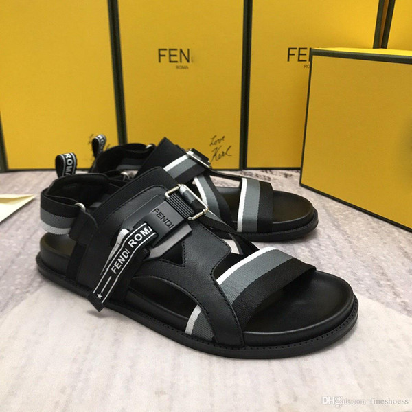 New Luxury mens elastic Letter flats Sandals Novelty high quality summer Branded gladiator sandals classic casual shoes With box