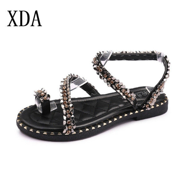XDA Bohemia sequins Women Sandals Flip Flops 2019 New Summer Fashion Rome flat sandal Slip-On Shoes Woman Casual Female sandals