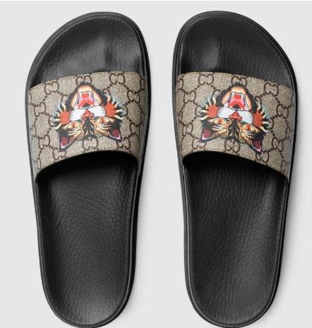 Designer sandals luxury Cat Tiger bee print Soft leather rubber men women sandals slipper size 36-46 with box