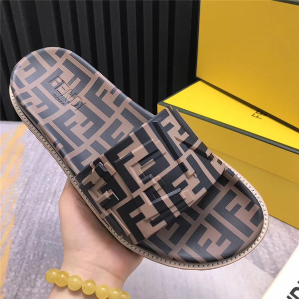 New Brown TPU fussbett sandals Men Slides Luxury designer sandal Black rubber slides with box Size 39-45