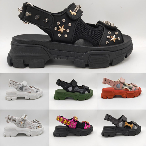 New Arrival Mens Leather and Mesh Sandal with Studs Crystals Summer Fashion Luxury Designer Women Sandals Riveted Slide Slippers Shoes &box