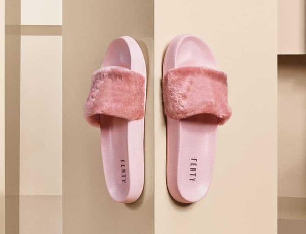 2018 New Rihanna Leadcat Fenty fashion Color Slipper Faux Fur Burgundy Slide Slippers Ladies Indoor Purple Pink Sandals