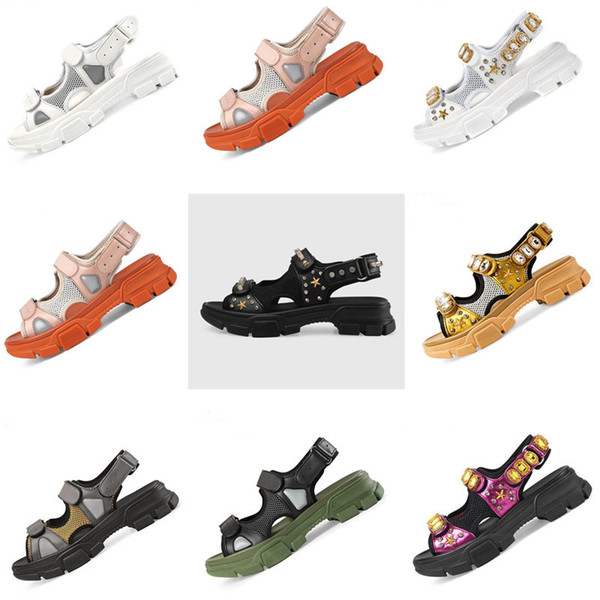 2019 Designer rivet sports sandals Luxury diamond men and women casual sandals fashion leather outdoor beach couple men and women shoes