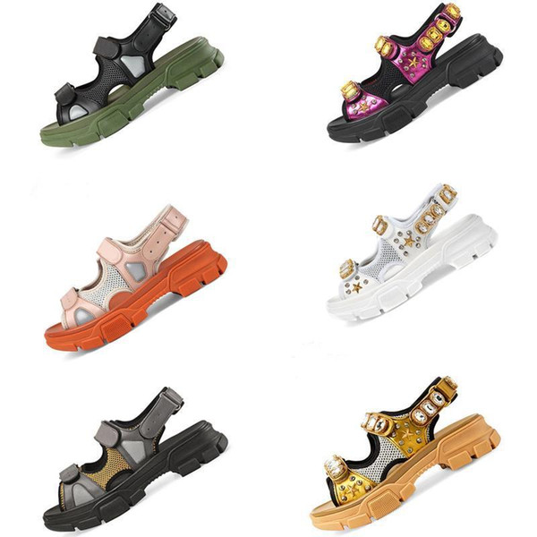 Designer Riveted Sports Sandals Luxury Diamond Brand Male And Women's Leisure Sandals Fashion Leather Outdoor Beach Man Women Shoes