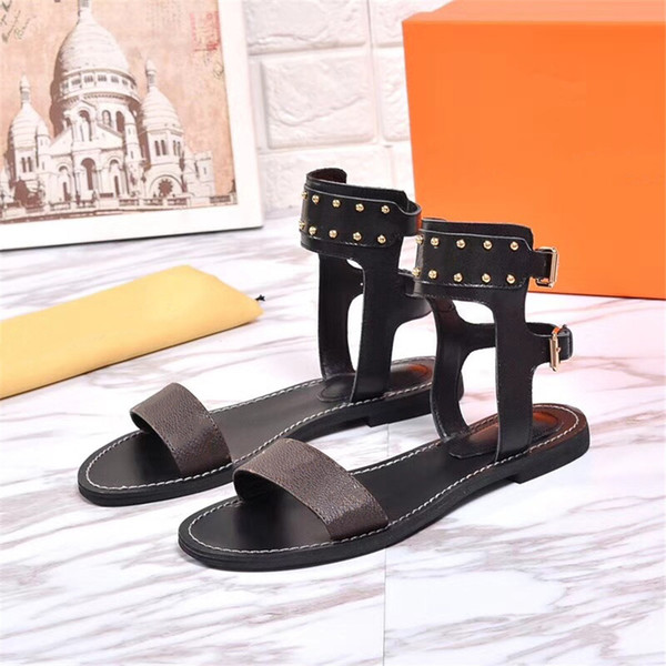 LUXURY BRAND PRINT LEATHER NOMAD SANDAL STRIKING GLADIATOR STYLE LEATHER OUTSOLE PERFECT FLAT CANVAS PLAIN SANDALS SLIPPERS PUMPS SIZE35-42