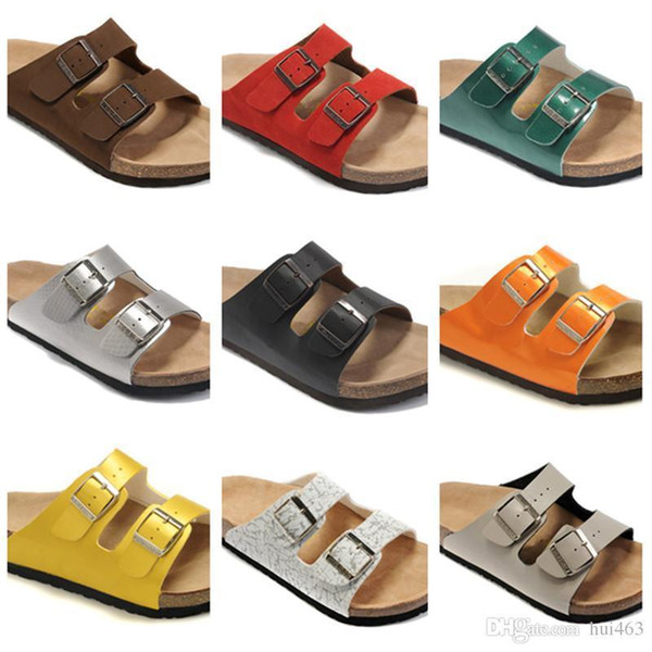 Birkenstock Genuine Leather Slippers Mens Flat Sandals Women Shoes Double Buckle Famous Brand Arizona Summer Beach Top Quality With