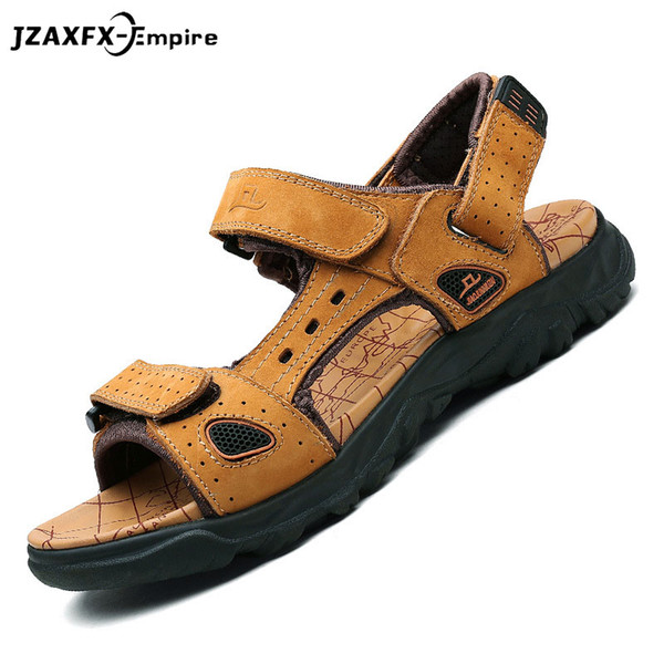 Brand Breathable Sandals Men Shoes Real Leather Sandals Shoes Men Non Slip Beach Summer Slippers For Big Size 38-47