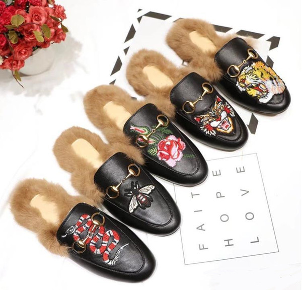 Top Italy Brand Designers Slides Designer Shoes Loafers Ladies Casual Slippers Genuine Leather Sandals Fur Slippers