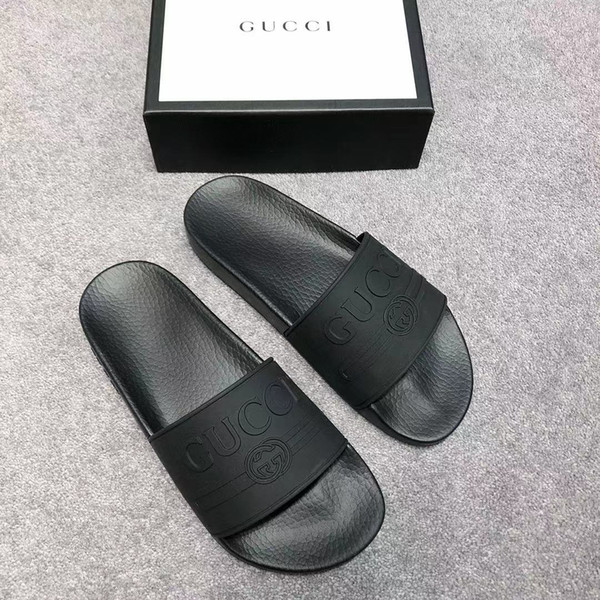 Hot Sale-fashion black rubber slide sandals rubber flip flops with logo embossed mens and womens outdoor beach flat slippers