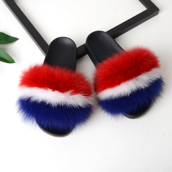 Bravalucia Women's Furry Slides Ladies Cute Plush Fox Fur Hair Fluffy Slipper Women's Fur Slippers Winter Warm Sandals for Women