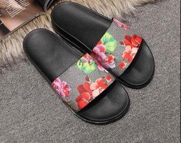 2017 Top Quality Women Men's designer slippers clip feet flip style Tiger print Slide Sandal Floral Flip Flops Sandals Black Grey Green Red