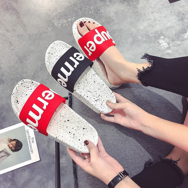 2018 Summer Shoes Chic Letters Slippers Women Korean Red Black color Flat Slides Outdoor Indoor Bathroom Home Slippers