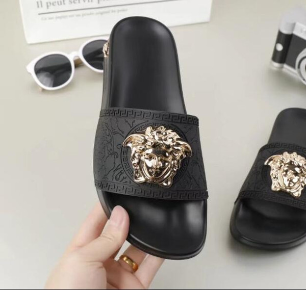 2018 new men and women slippers black white slippers sandals flat shoes suede shoes luxury designer fashion leather 35-44