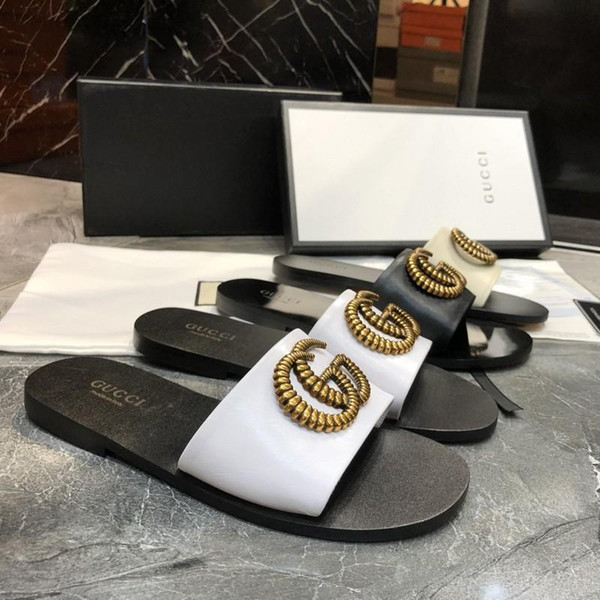 Wholesale Brand Women Sandals big size 35-42 Designers Shoes Slide Summer Wide Flat Slippery Sandals Slipper ex beach flip flops slipper